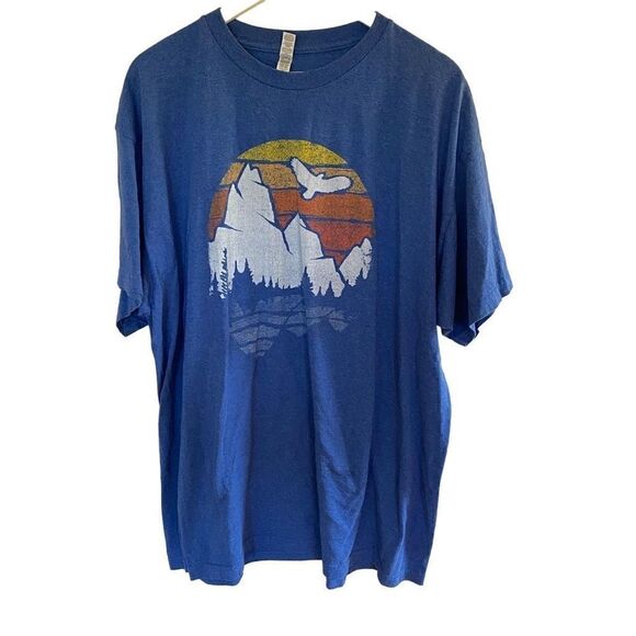 Alstyle apparel and activewear size 2XL mountain scape blue orange t-shirt men's - Picture 1 of 4